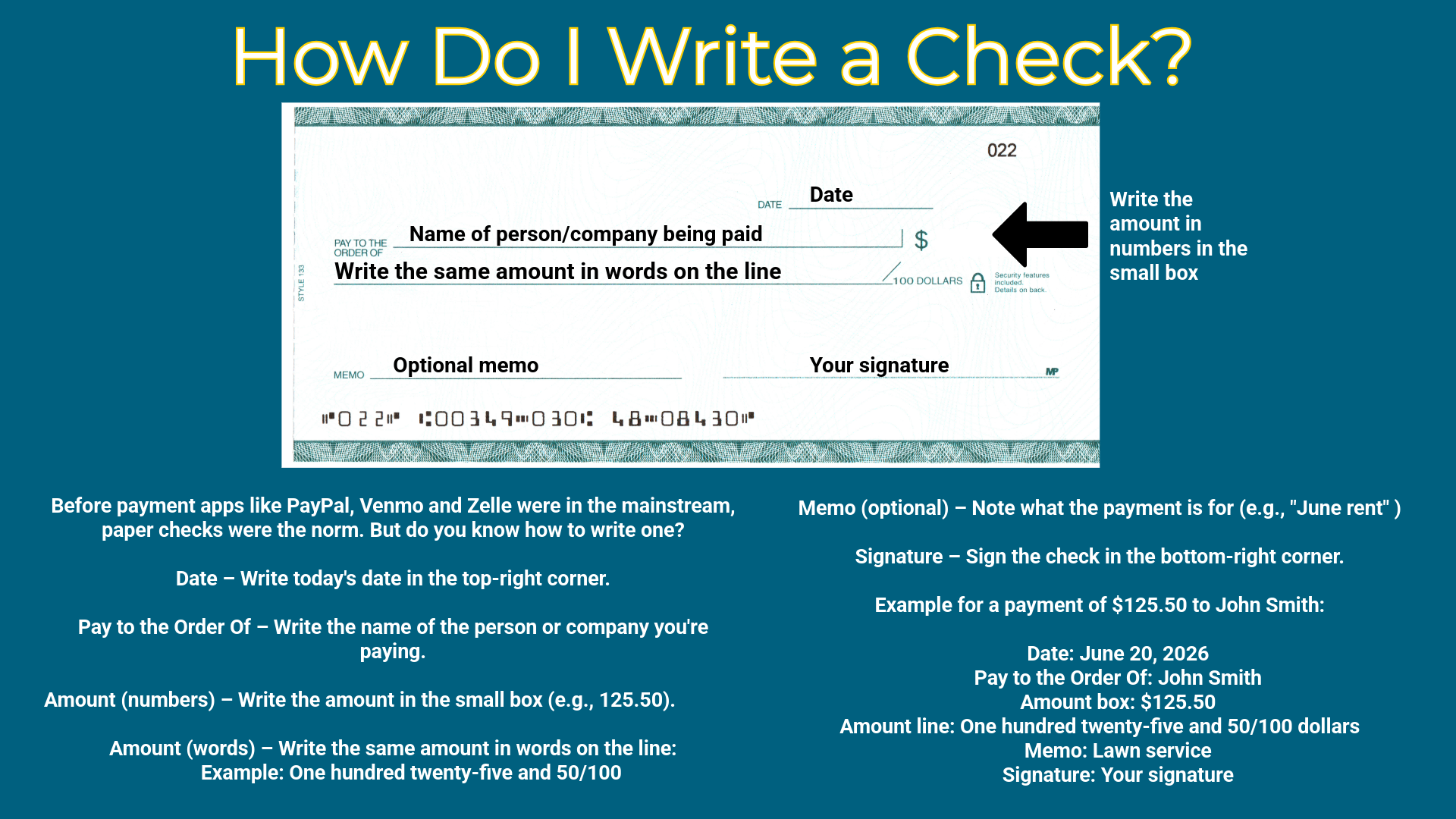 Instructions on how to write a check