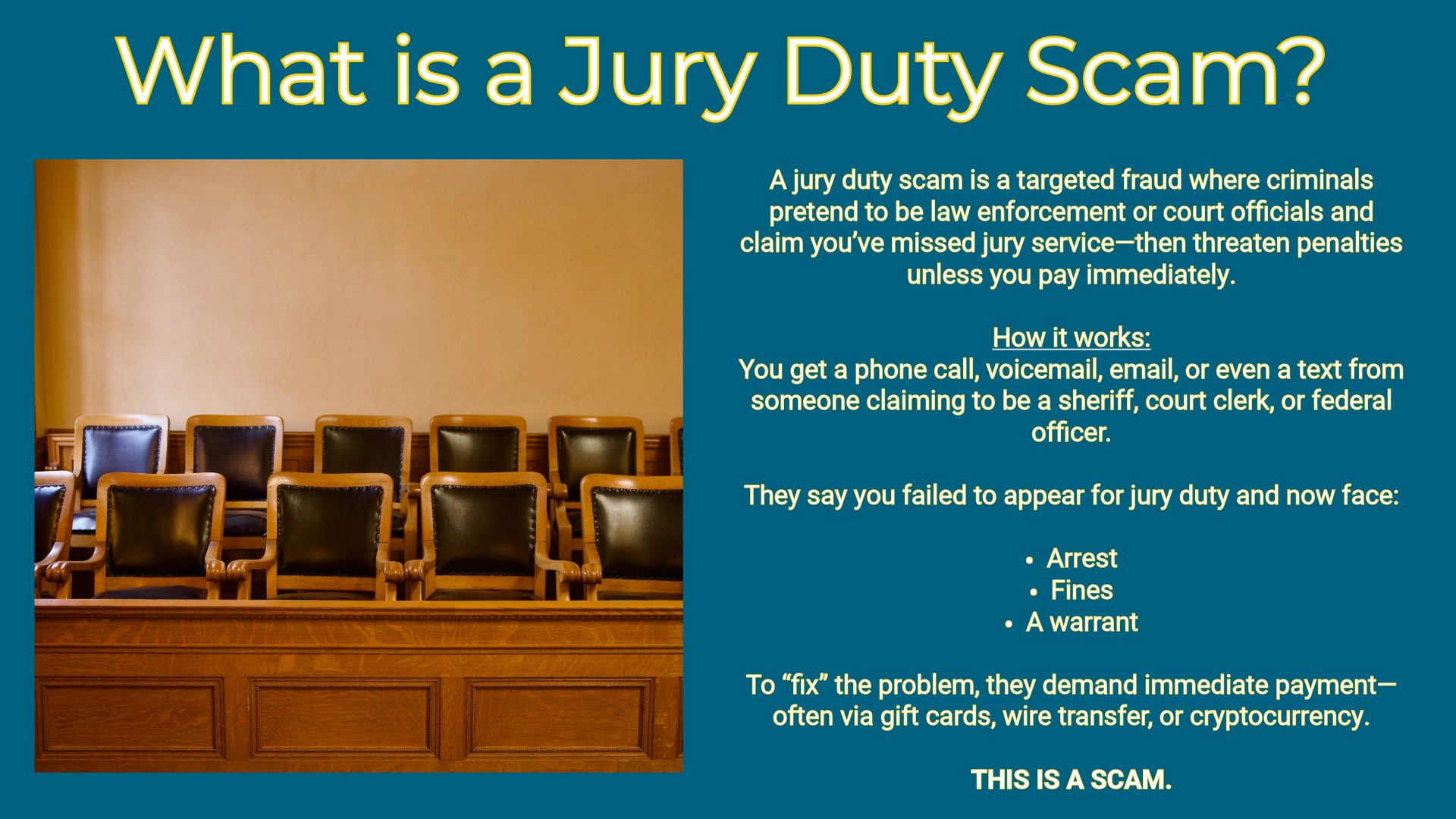 Explains what a jury duty scam is
